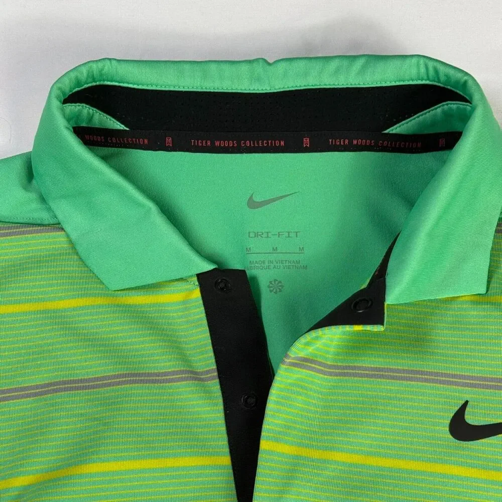Nike Dri-FIT Tiger Woods Golf Polo Shirt Mens Med Green Striped DR5318-363‎